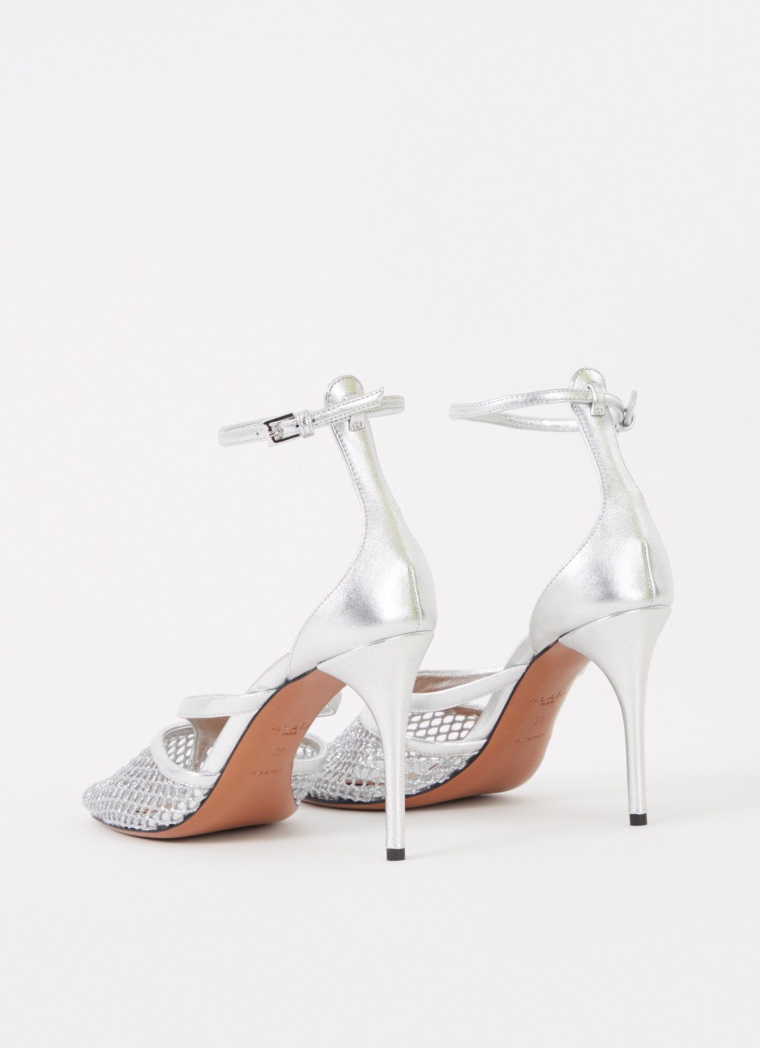 Alaïa Pump van mesh met kalfsleren details - achterkant zilver
