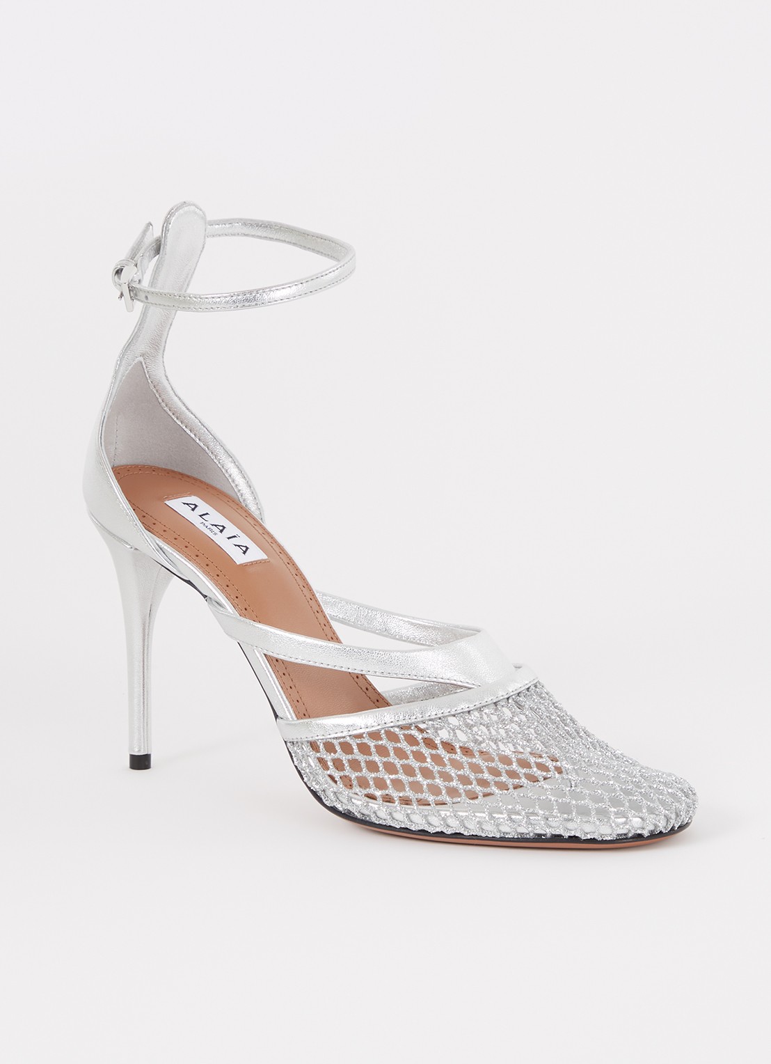 Alaïa Pump van mesh met kalfsleren details - voorkant 6 zilver