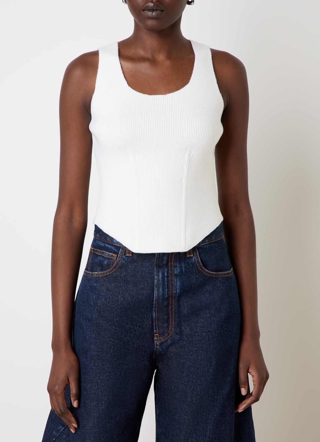Alaïa Ribgebreide top in wolblend - detail 4 wit