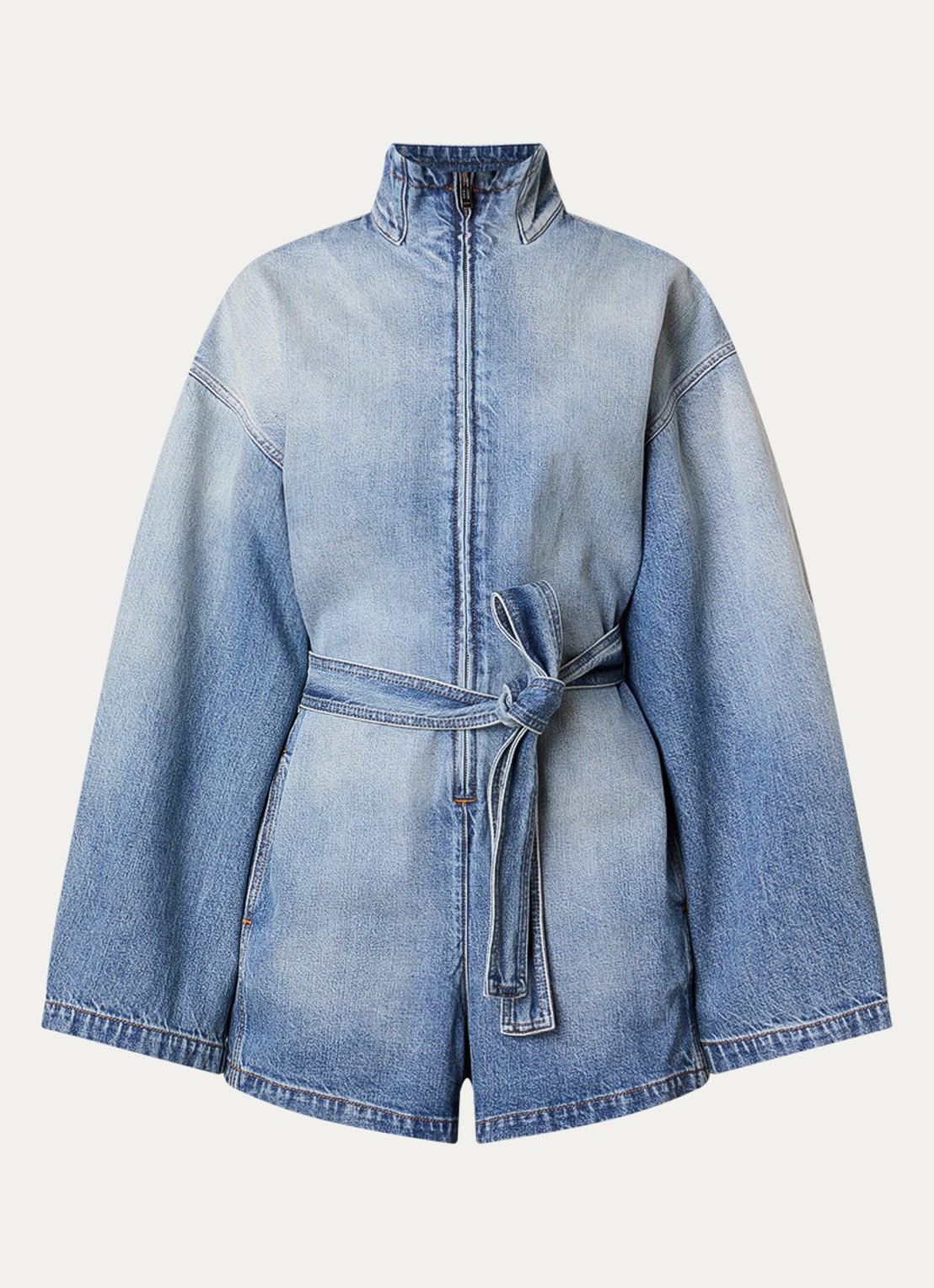 Alaïa Straight fit jumpsuit van denim - voorkant indigo