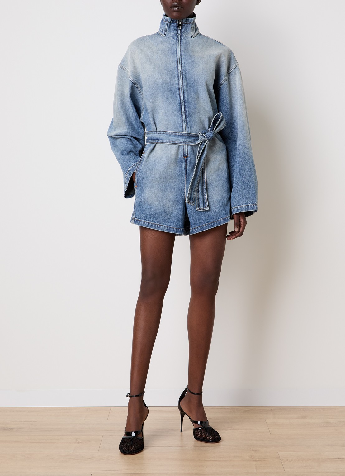 Alaïa Straight fit jumpsuit van denim - voorkant 2 indigo