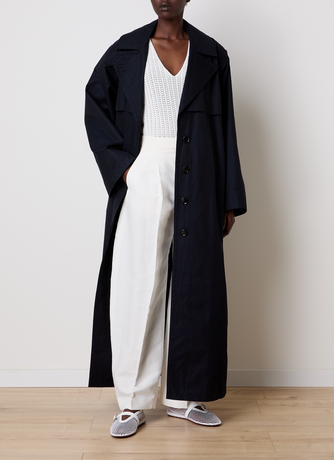 Alaïa Trenchcoat met strikceintuur - voorkant 2 donkerblauw