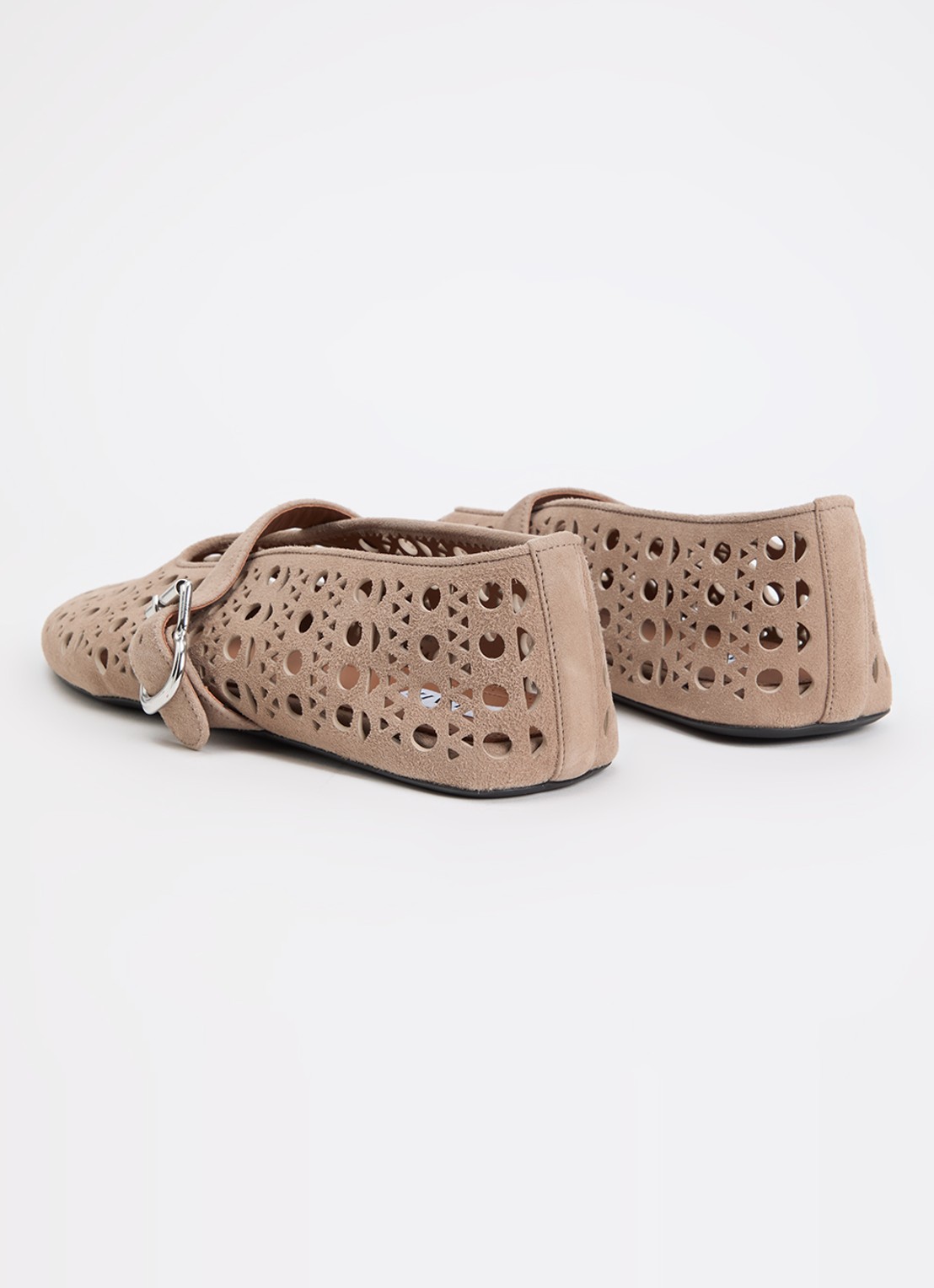 Alaïa Vienne ballerina van geitensuède met cut-out detail - achterkant taupe