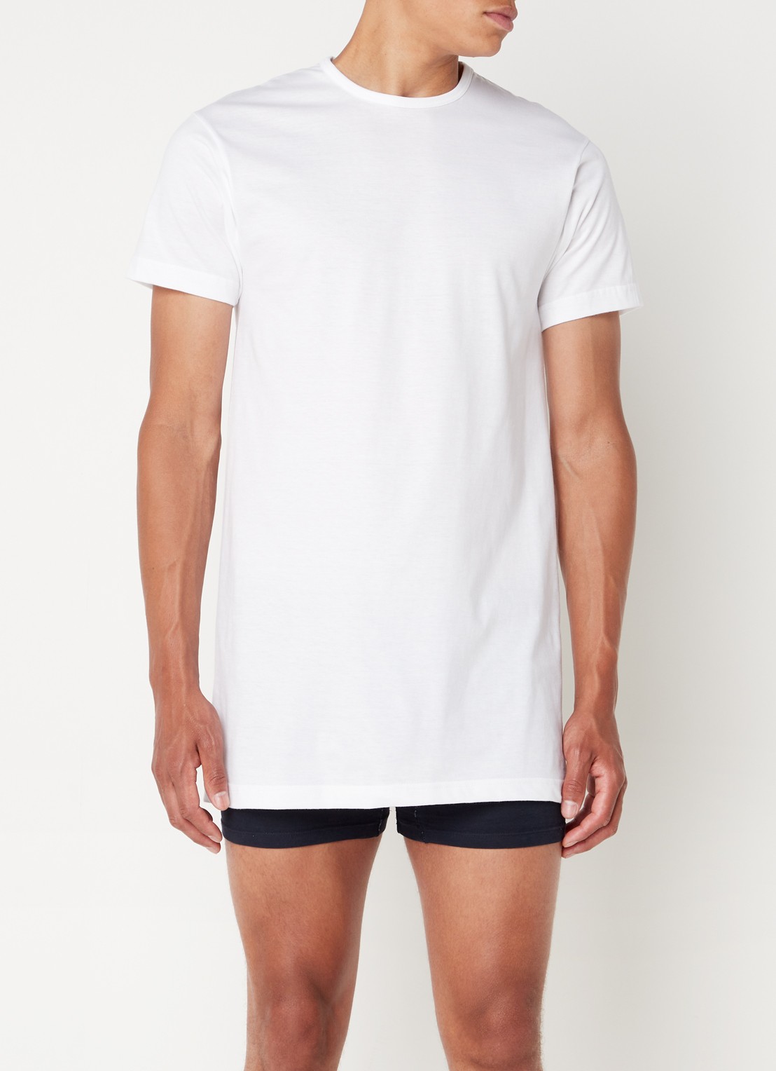 Alan Red Derby Long fit T-shirt met ronde hals in 2-pack - detail wit