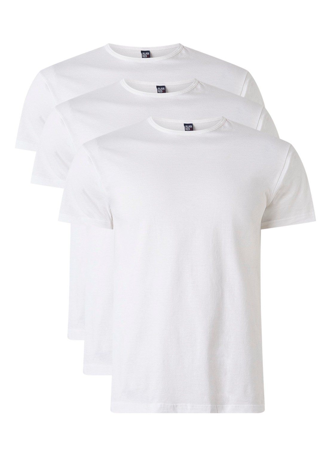 Alan Red Derby T-shirt met ronde hals in 3-pack - voorkant wit