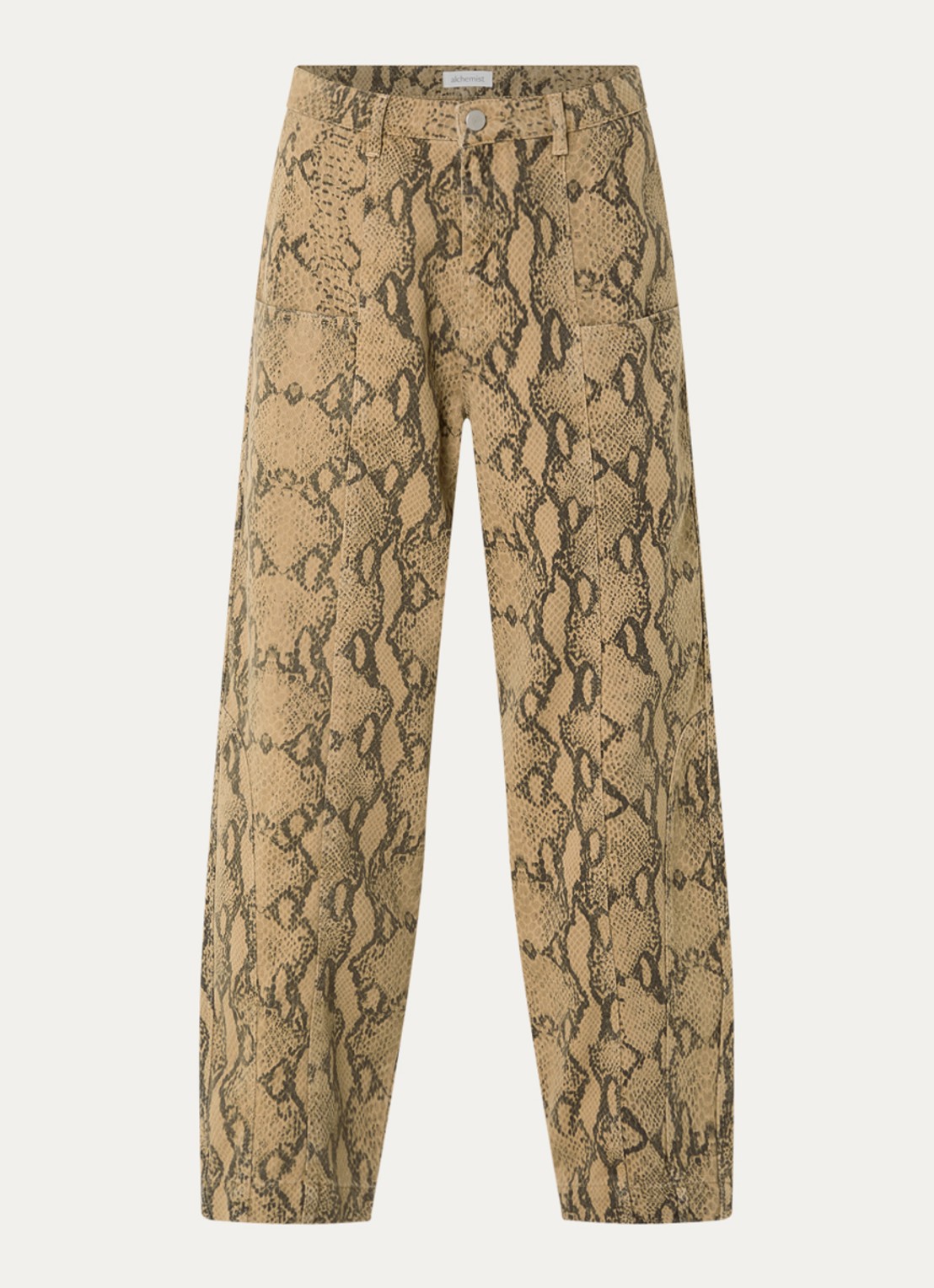 alchemist Abbi high waist tapered jeans met slangenprint - voorkant 3 camel