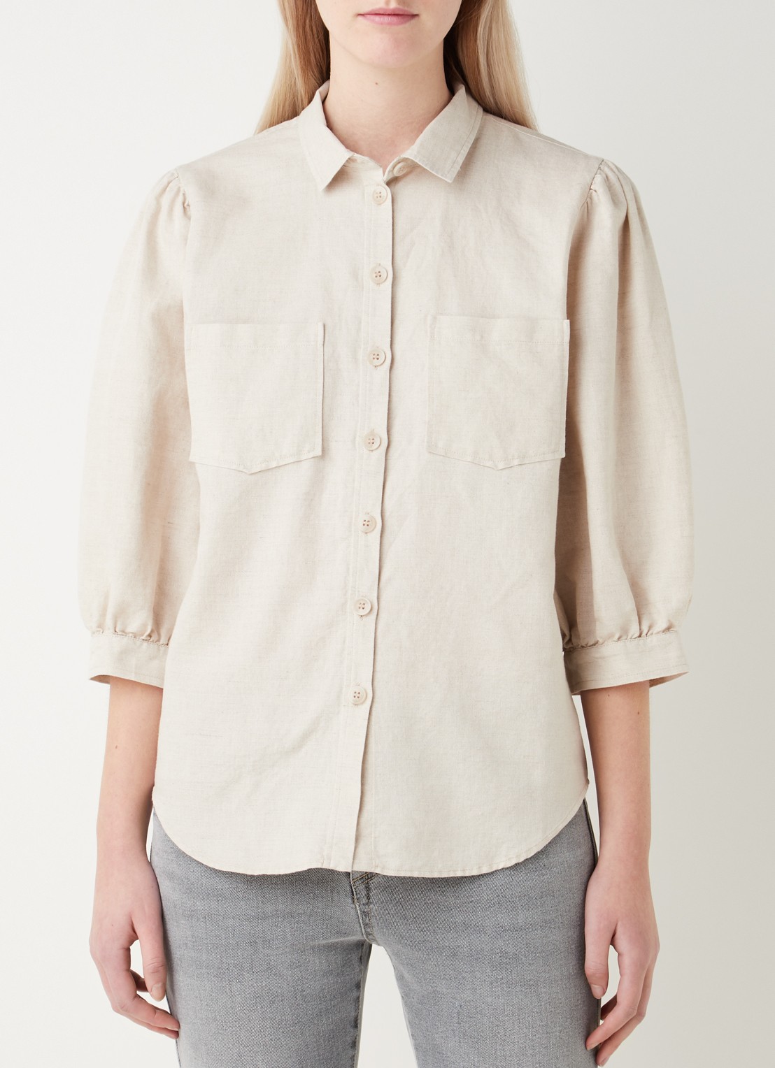 alchemist Dany blouse in linnenblend met borstzakken - detail beige