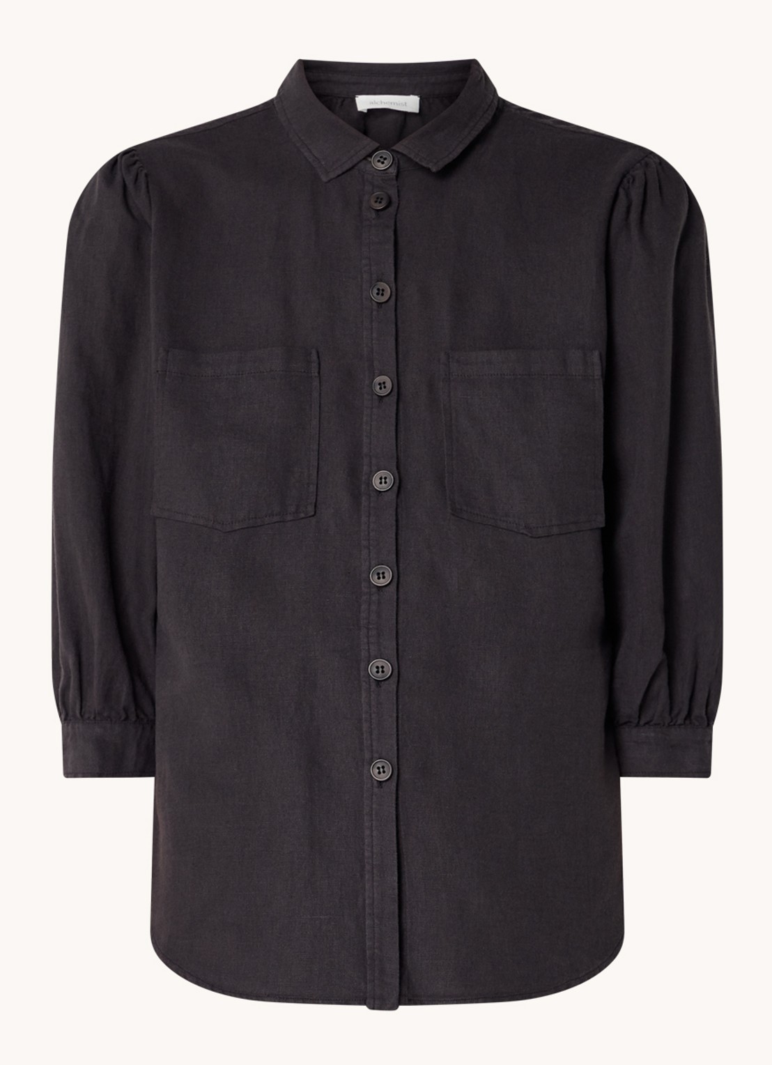 alchemist Dany blouse in linnenblend met borstzakken - voorkant antraciet