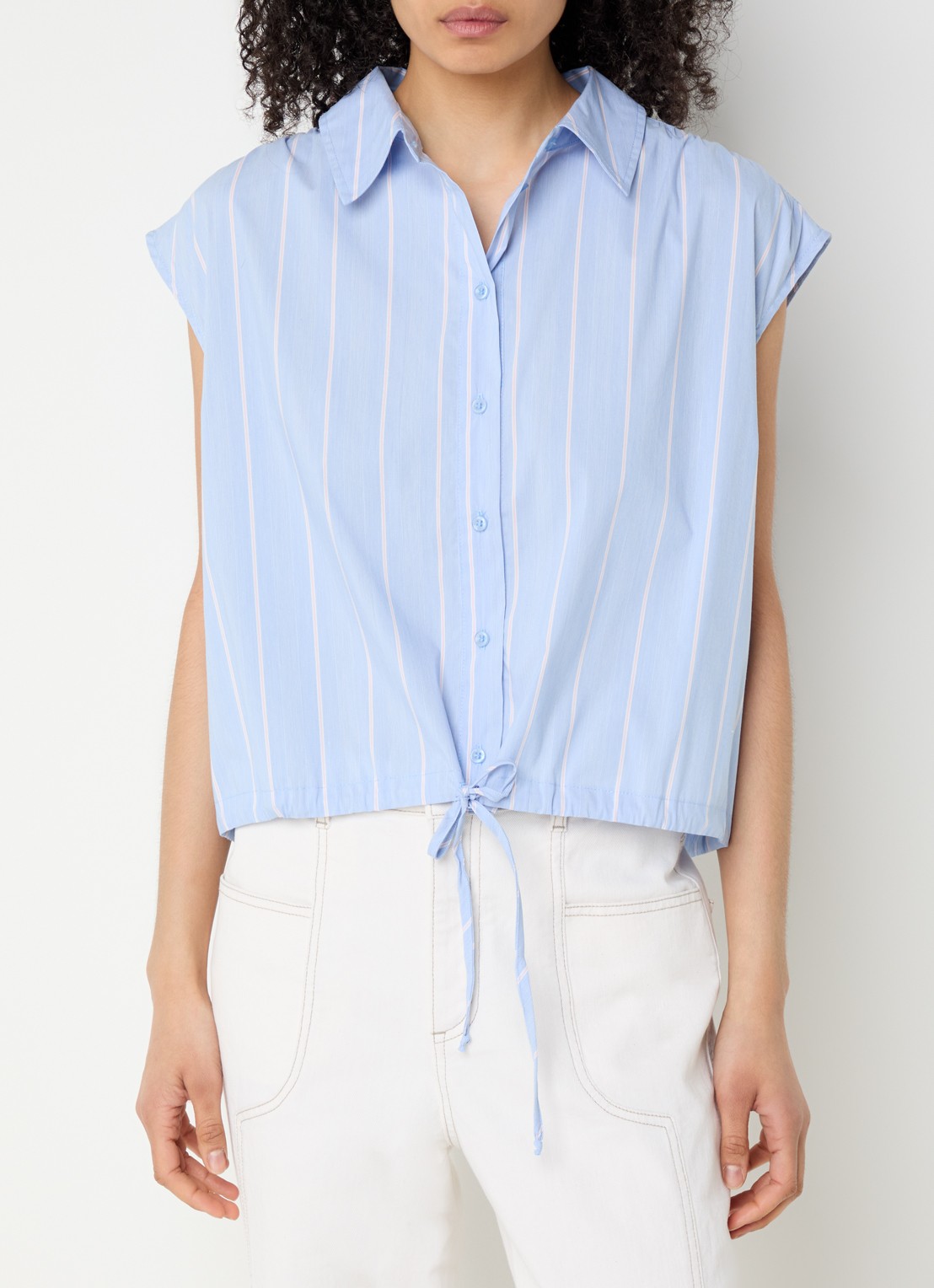 alchemist Flora blouse met streepprint - detail lichtblauw
