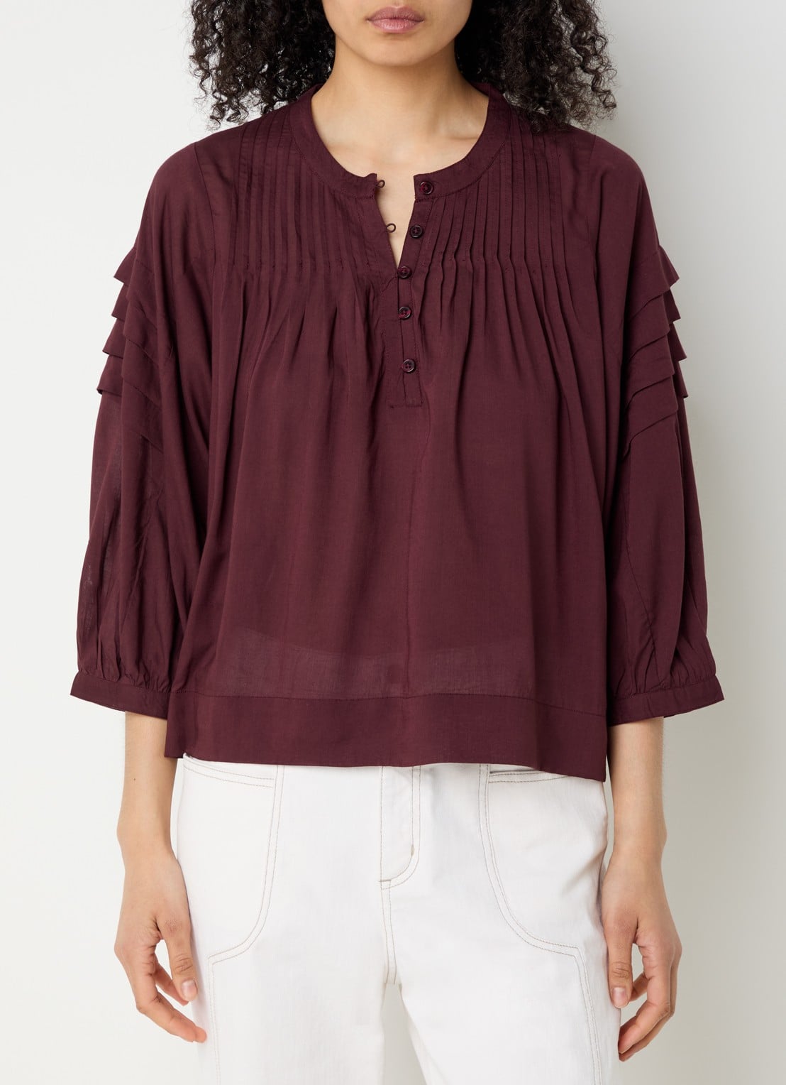 alchemist Freya tuniek met plooidetail - detail bordeauxrood