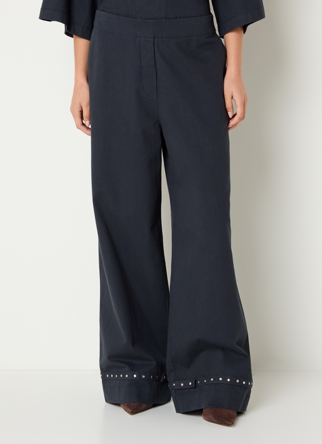 alchemist High waist wide fit palazzo broek van denim - detail donkerblauw