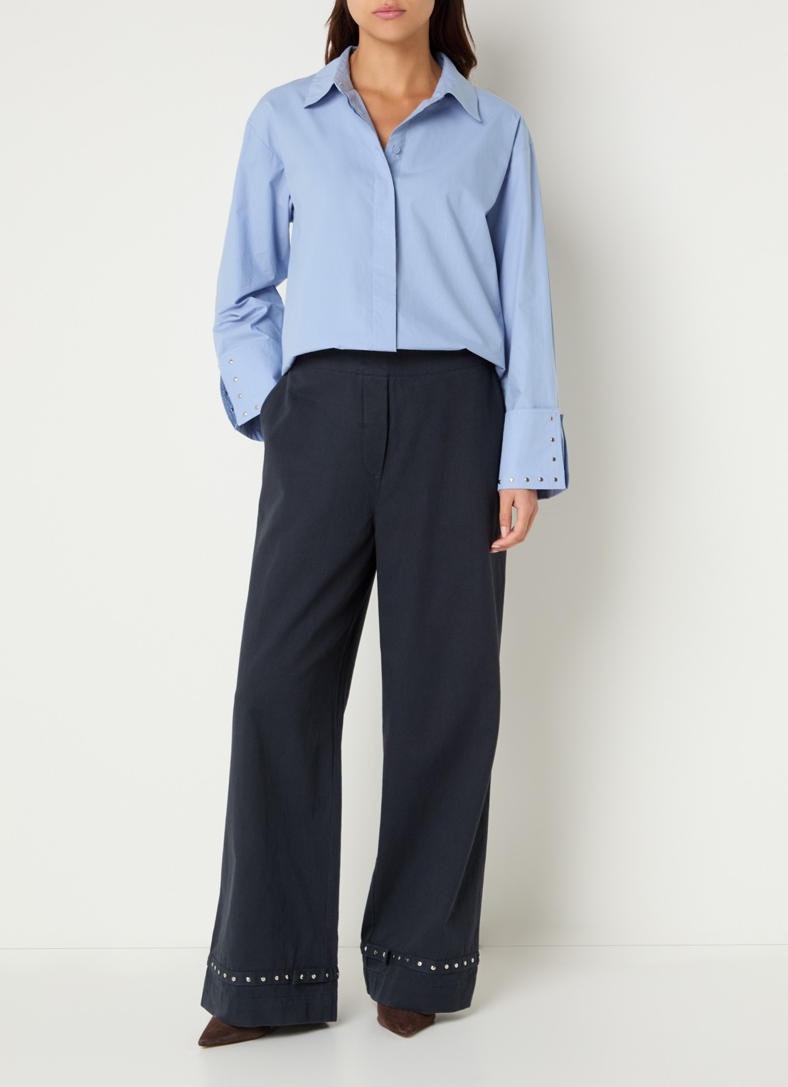 alchemist Isabel blouse met studs - voorkant 2 blauwgrijs