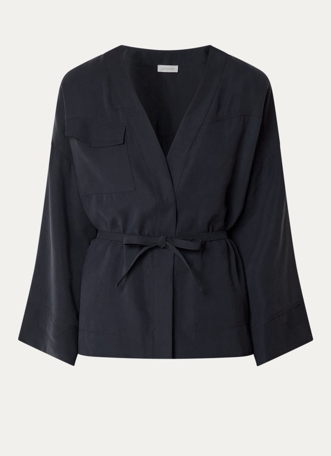 alchemist Lieke blouse met borstzak en strikceintuur - voorkant 2 zwart