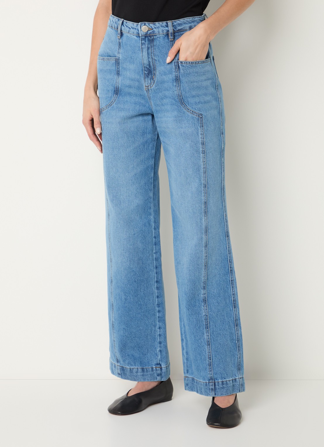 alchemist Lori mid waist wide fit jeans met medium wassing - detail 2 indigo