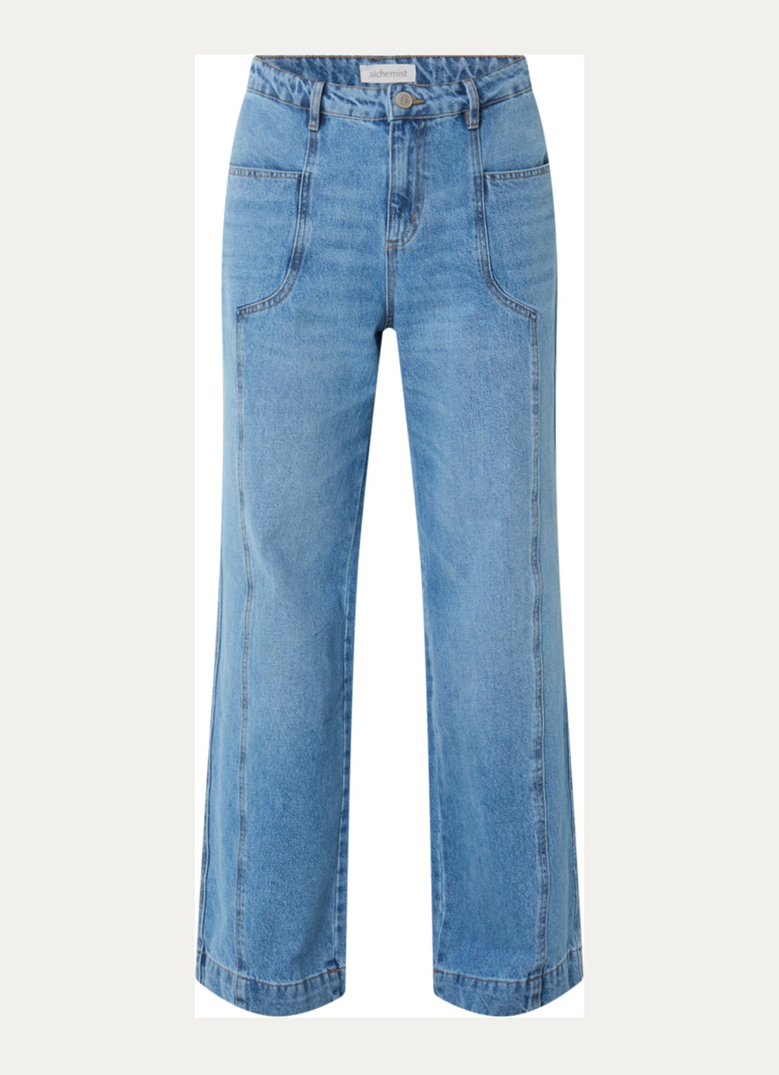 alchemist Lori mid waist wide fit jeans met medium wassing - voorkant 3 indigo