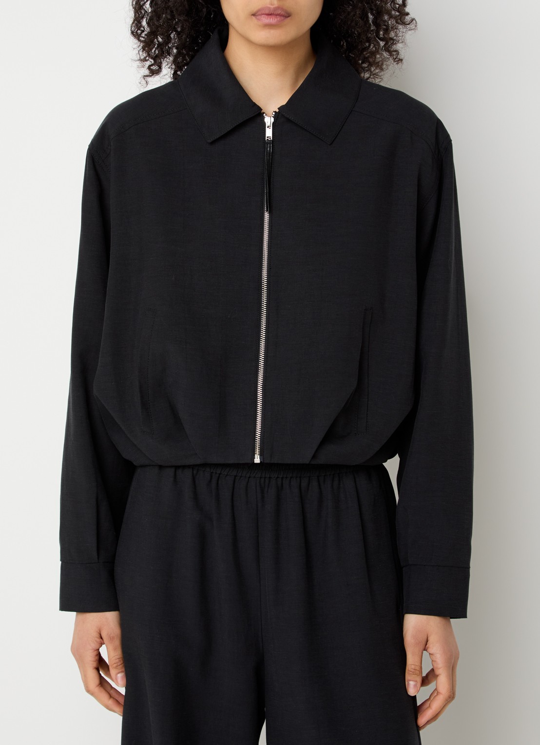 alchemist Luki cropped jack in linnenblend met steekzakken - detail 3 zwart