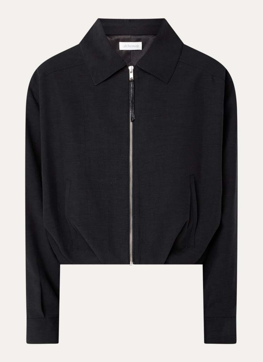 alchemist Luki cropped jack in linnenblend met steekzakken - voorkant zwart