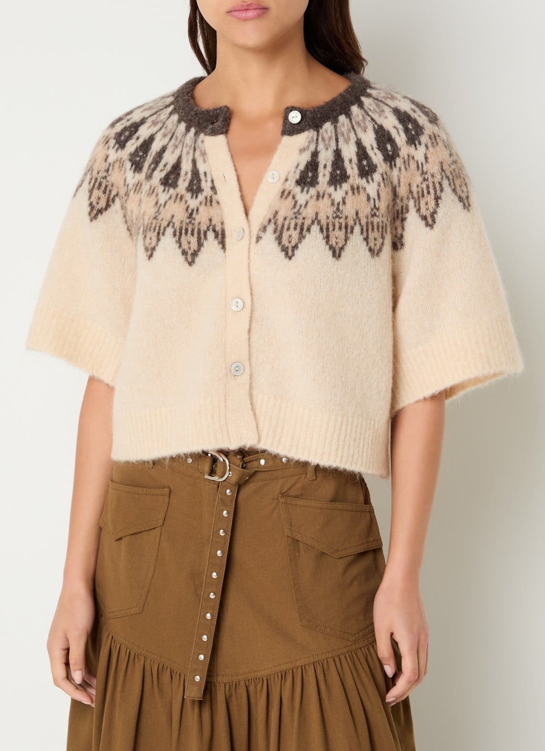 alchemist Mimosa fijngebreid vest met ingebreid patroon - detail 4 beige