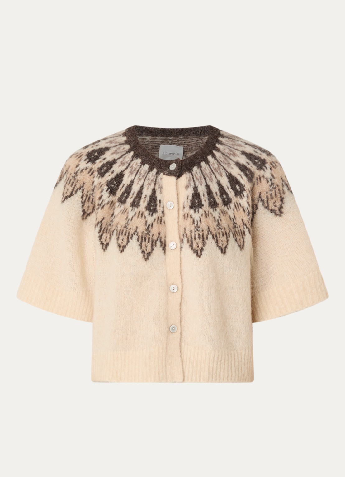 alchemist Mimosa fijngebreid vest met ingebreid patroon - voorkant 2 beige