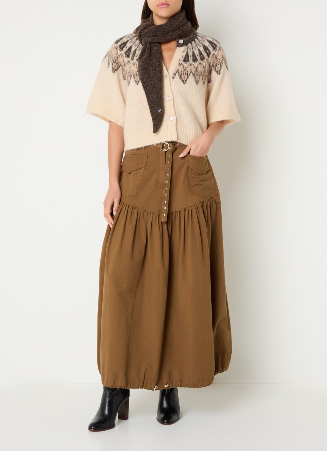 alchemist Mimosa fijngebreid vest met ingebreid patroon - voorkant 3 beige