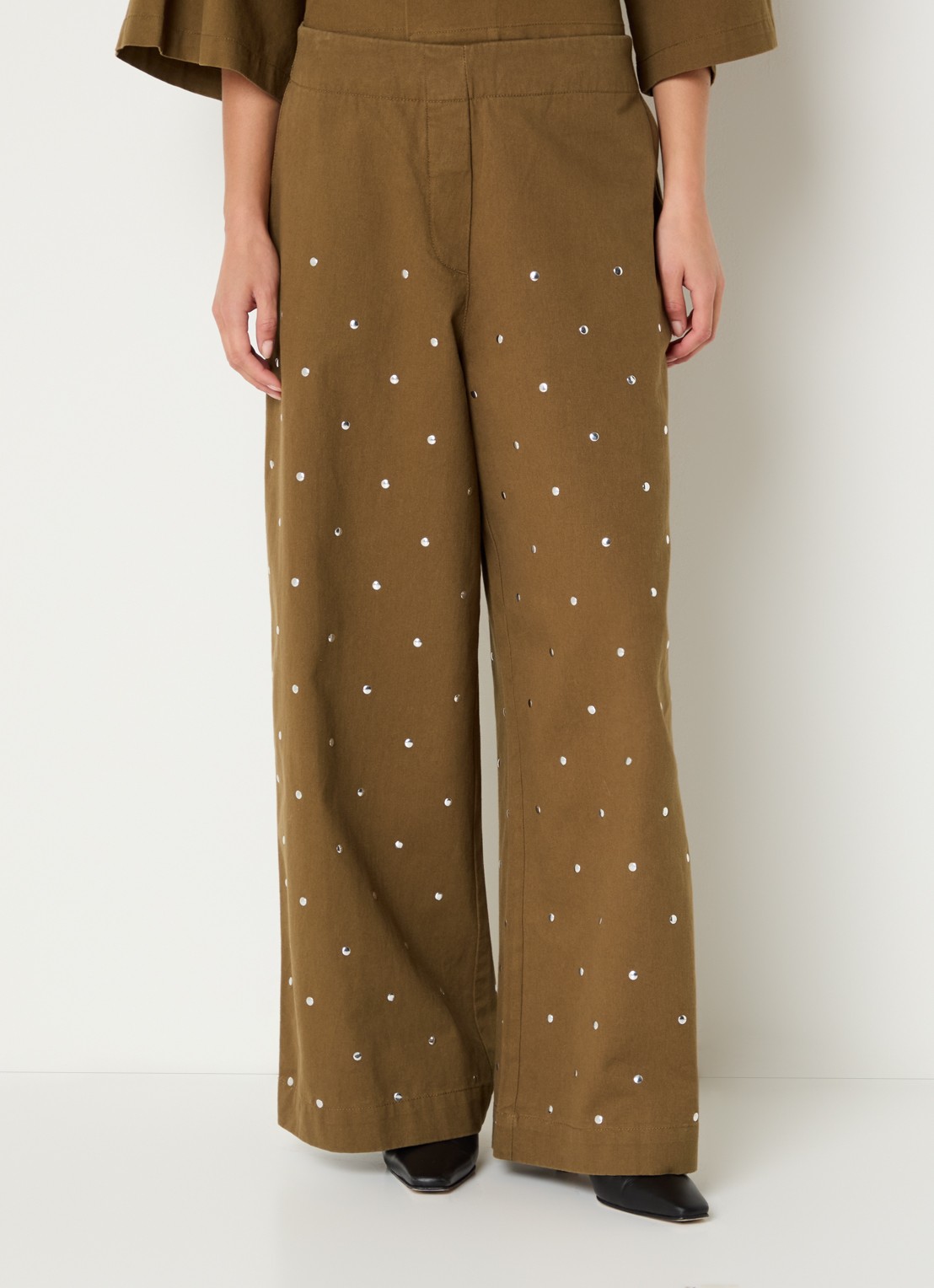 alchemist Moonflower high waist wide fit cullote met studs - detail mosgroen