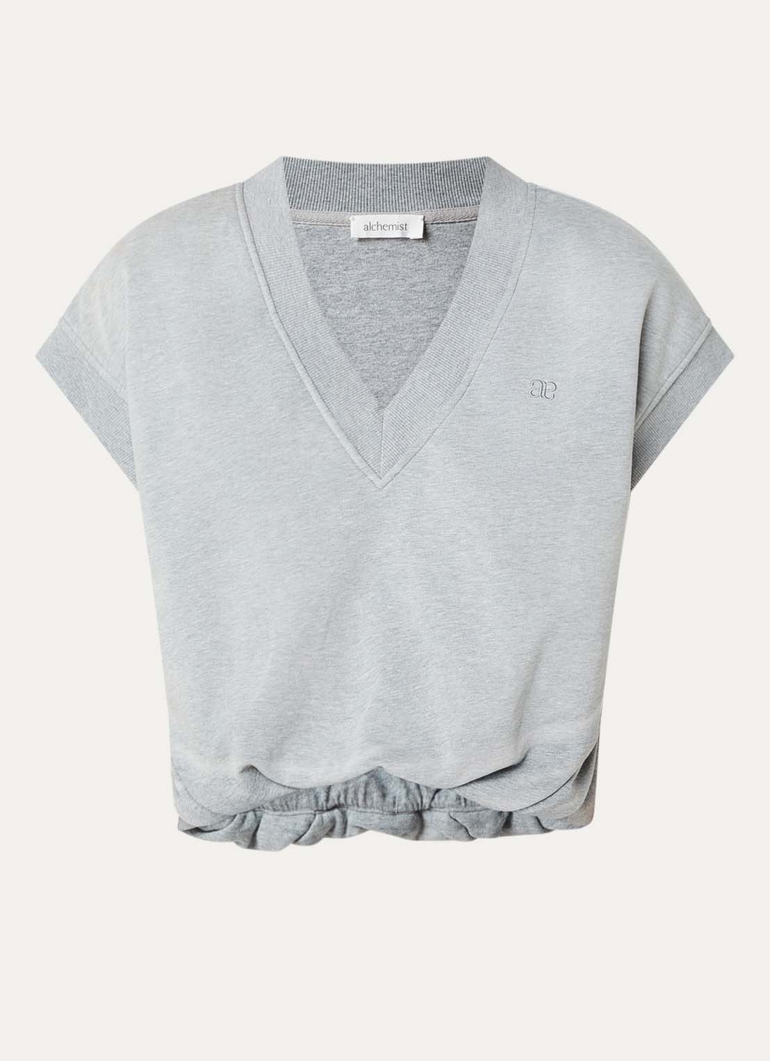 alchemist Ola sweater met V-hals en logoborduring - voorkant grijsmele