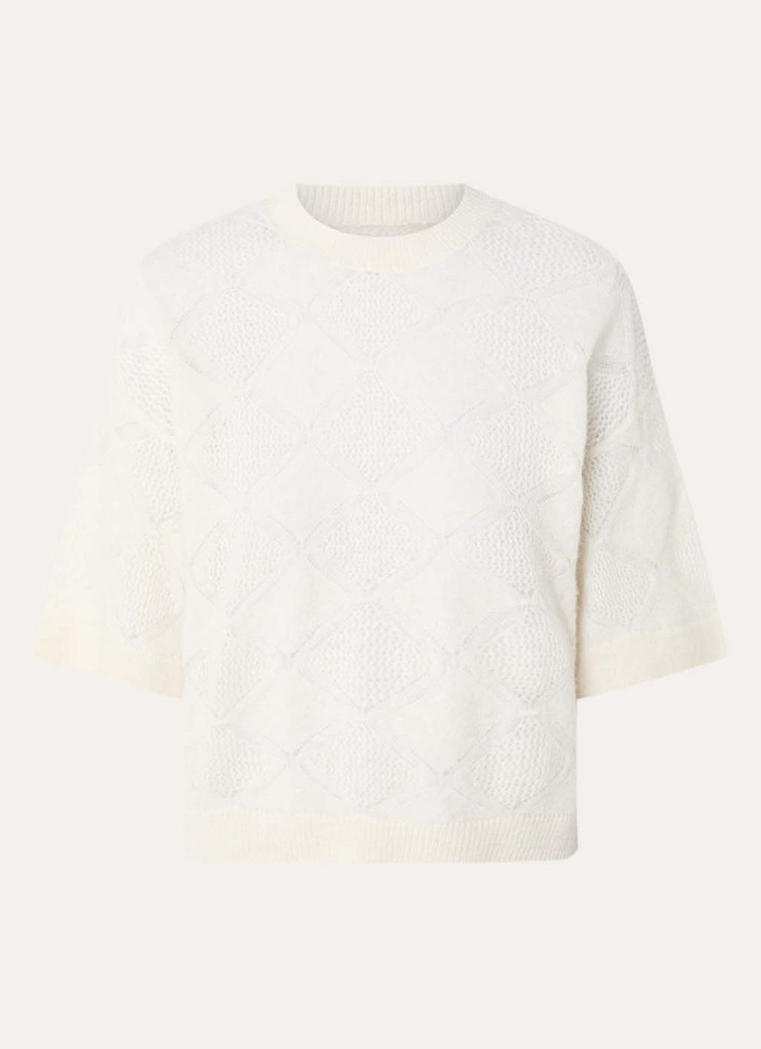 alchemist Pepper grofgebreide pullover met opengewerkt dessin - voorkant gebroken wit
