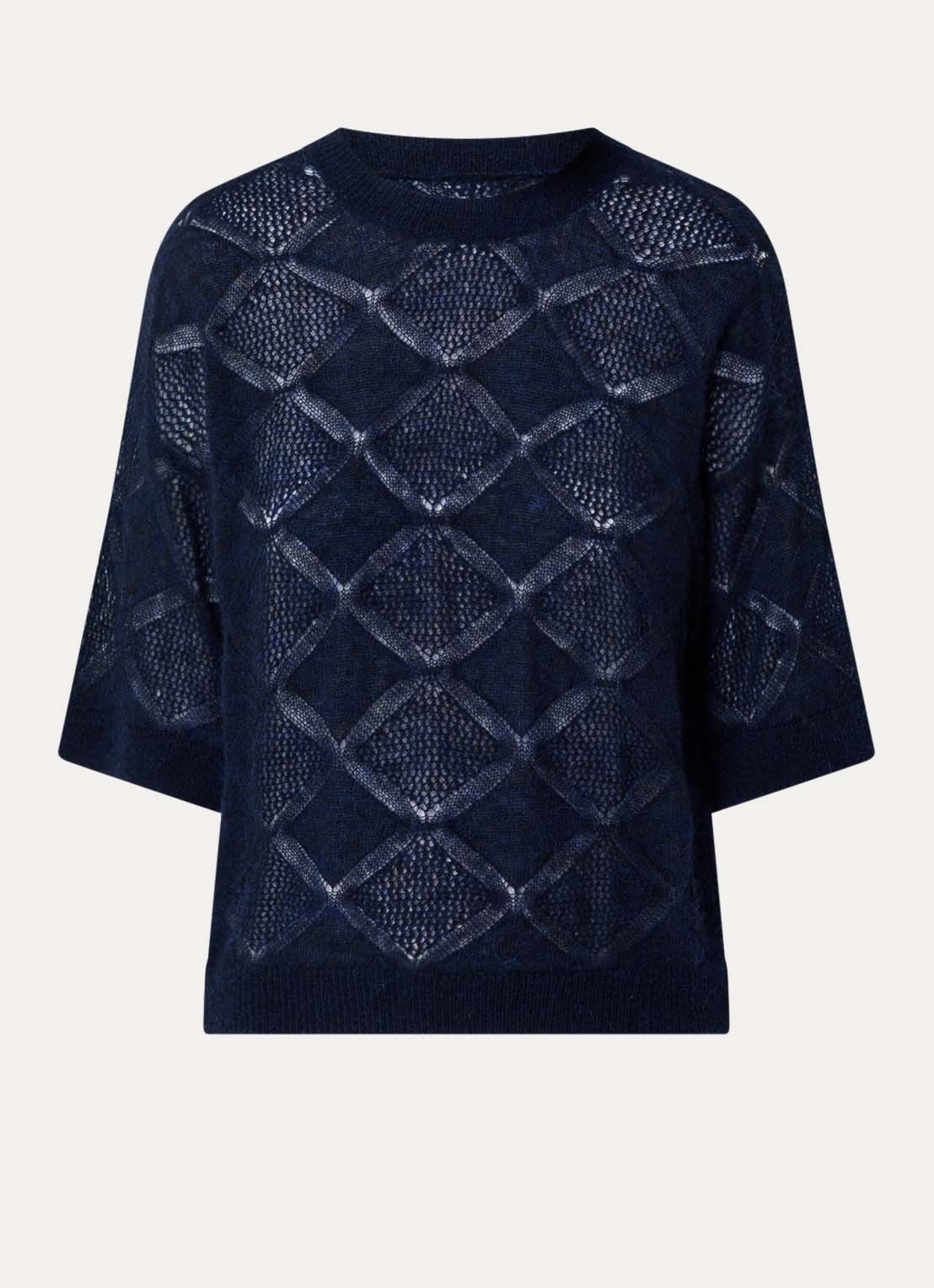 alchemist Pepper grofgebreide pullover met opengewerkt dessin - voorkant donkerblauw