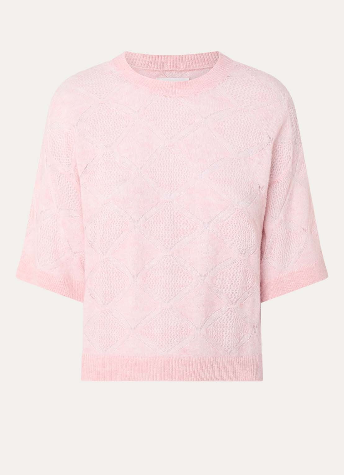 alchemist Pepper grofgebreide pullover met opengewerkt dessin - voorkant 3 lichtroze
