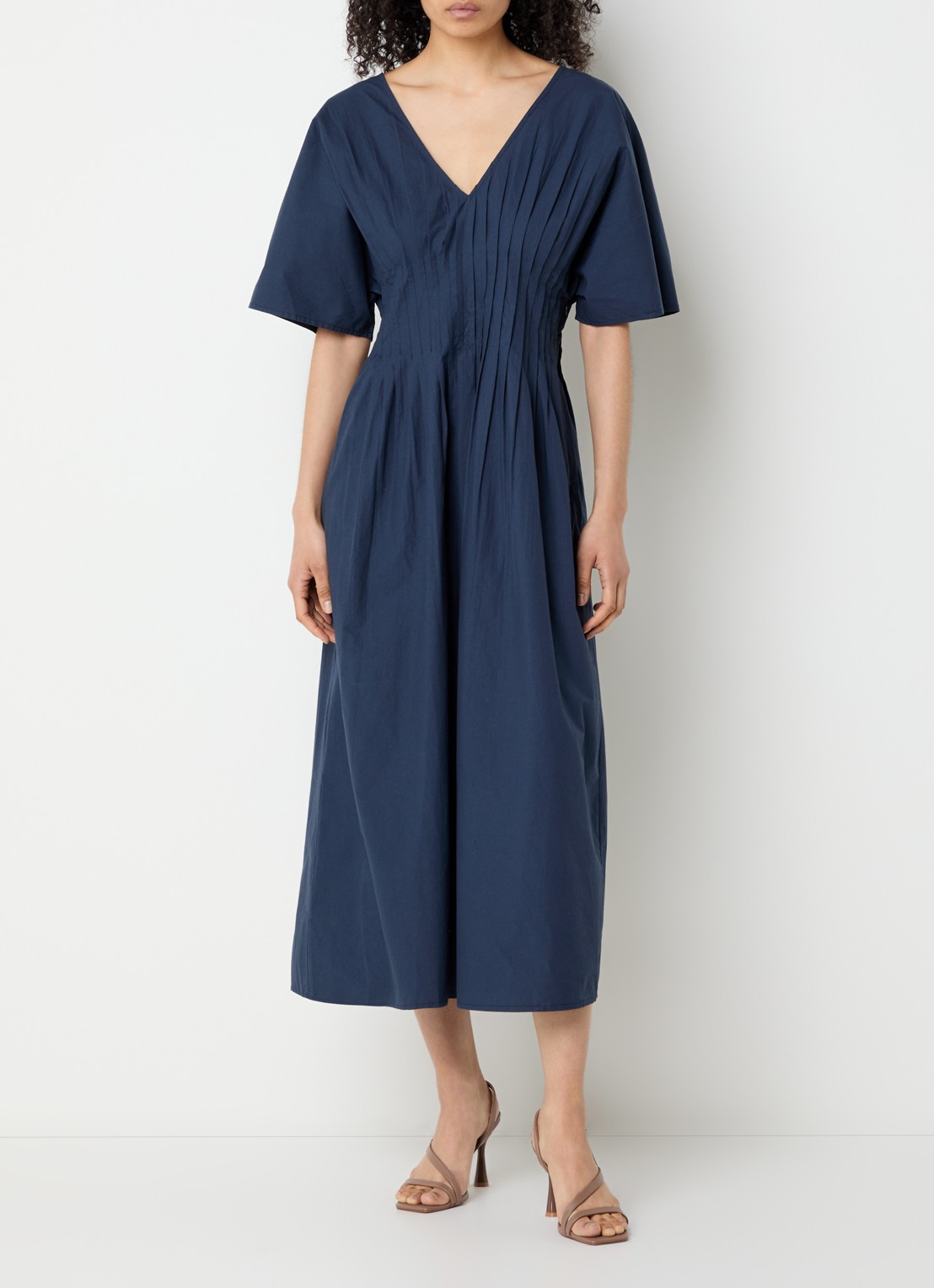 alchemist Pippa midi jurk met plooidetail en trompetmouw - detail 4 donkerblauw