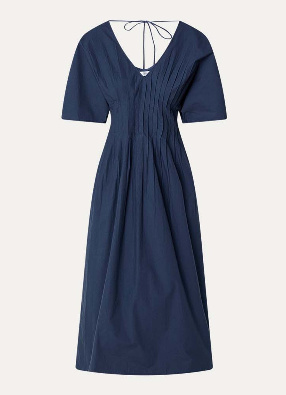 alchemist Pippa midi jurk met plooidetail en trompetmouw - voorkant donkerblauw