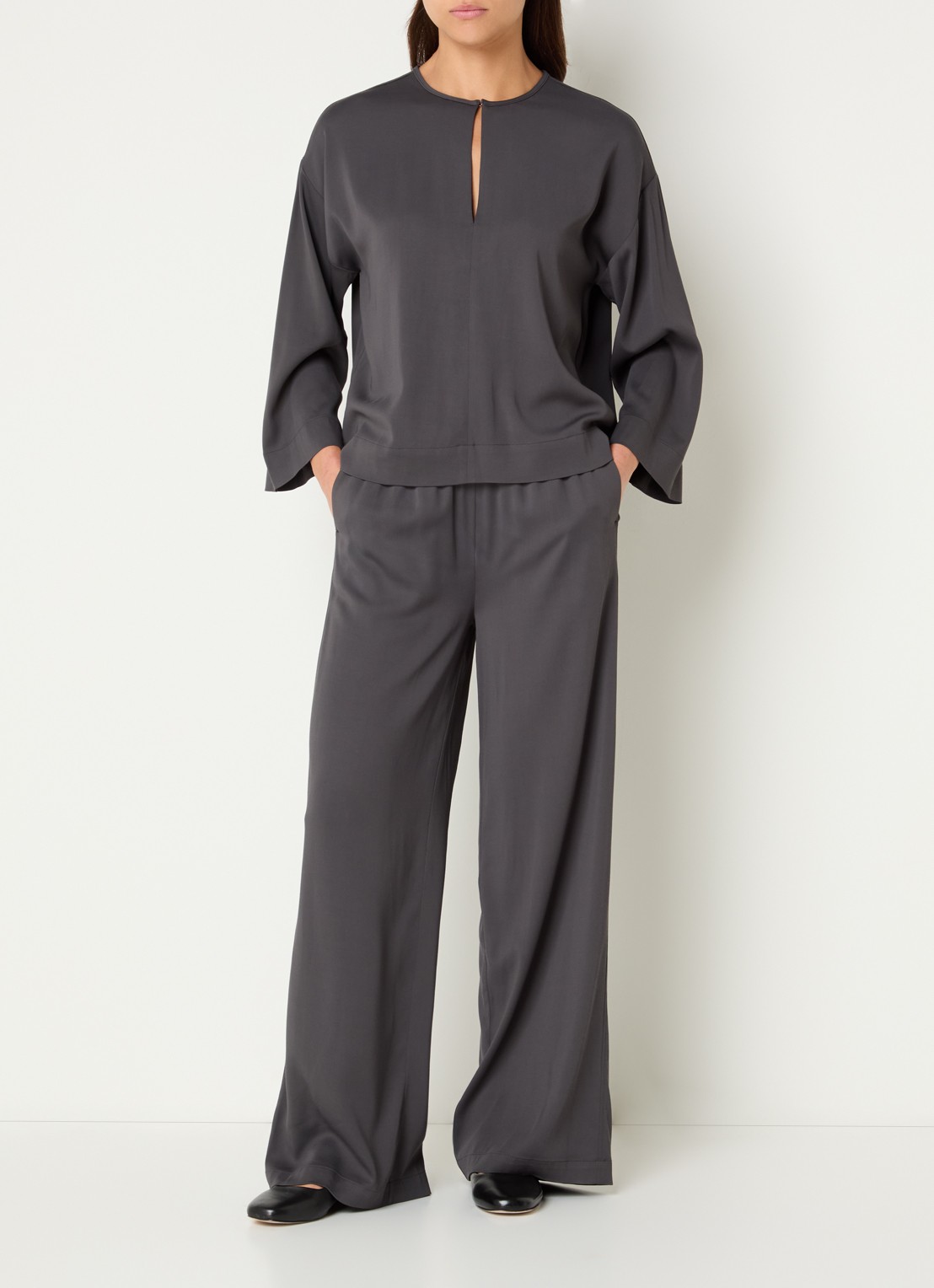 alchemist Sammy high waist wide fit broek met steekzakken - voorkant 3 antraciet