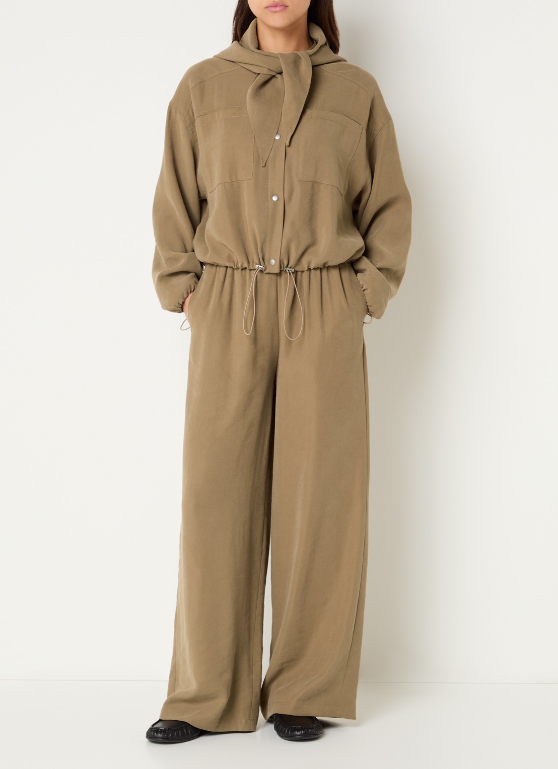 alchemist Sammy high waist wide fit broek met steekzakken - voorkant 3 khaki