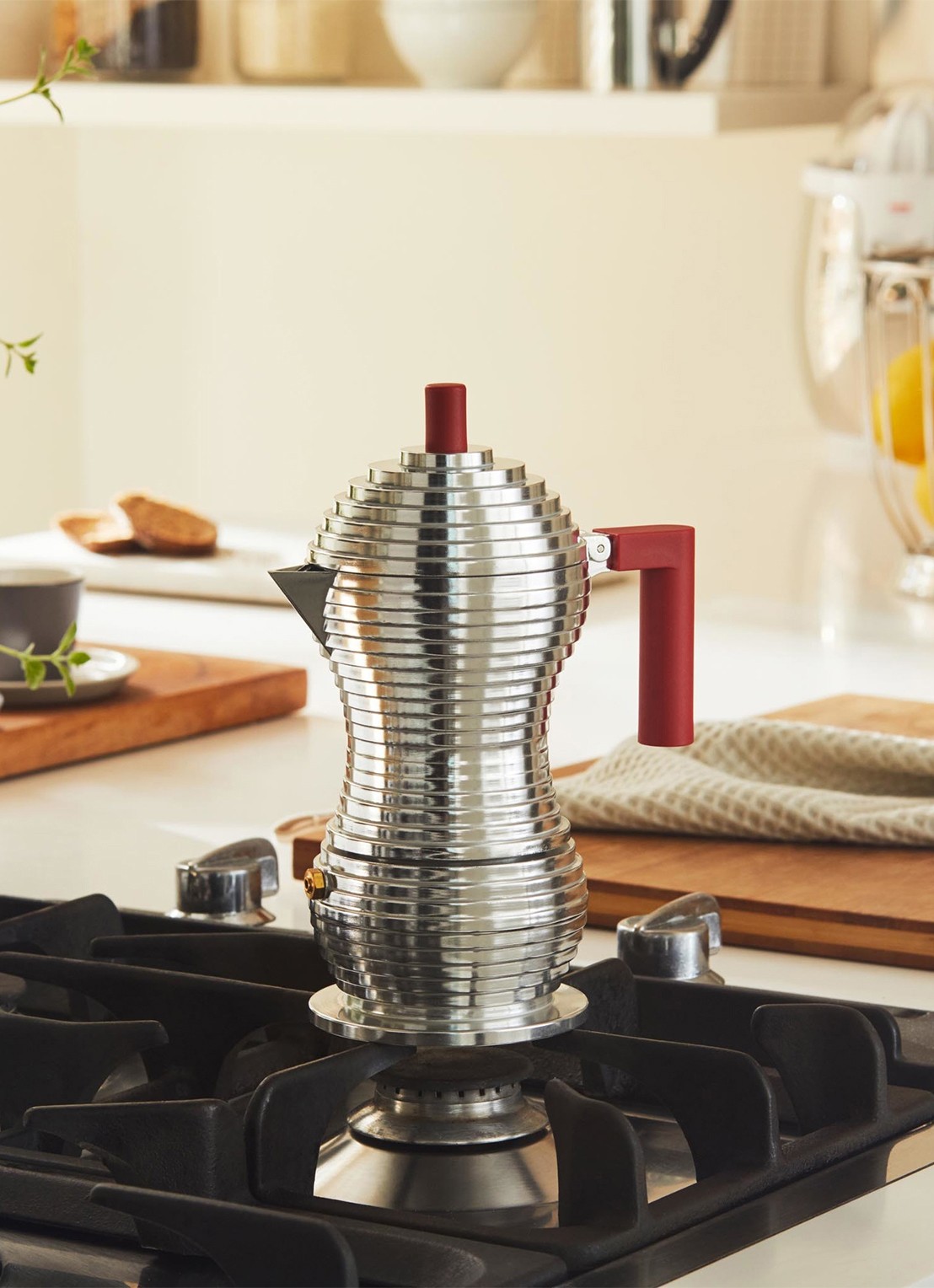 Alessi Pulcina Percolator 3-kops - voorkant 3 rood