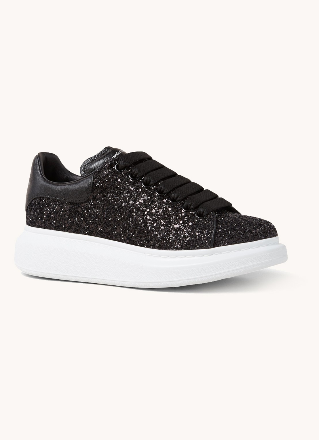 Alexander McQueen Oversized sneaker van kalfsleer met glitter  - voorkant 5 zwart