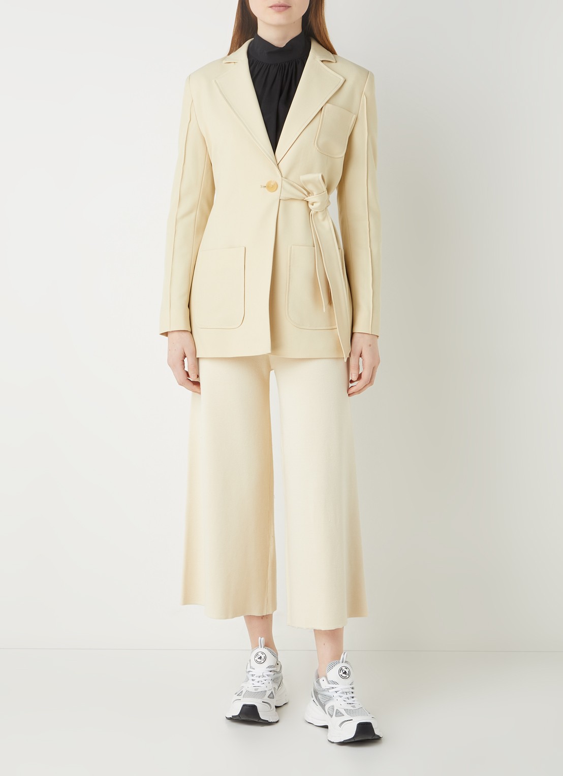 Aligne Ferran blazer met strikceintuur - voorkant 2 vanillegeel