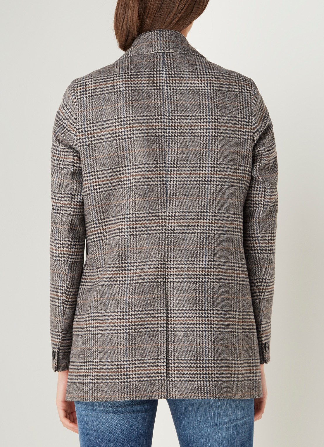 ALLSAINTS Astrid double-breasted blazer in wolblend met ruitdessin - achterkant 4 grijs