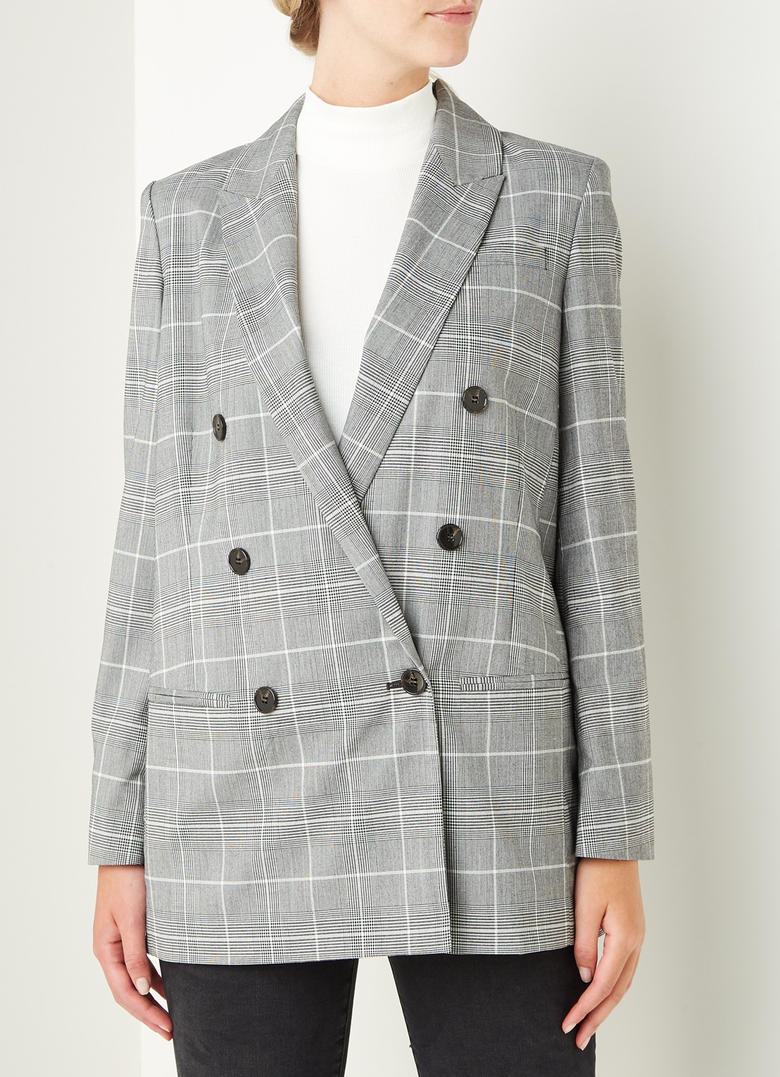ALLSAINTS Astrid double-breasted blazer met ruitdessin - detail 2 grijs