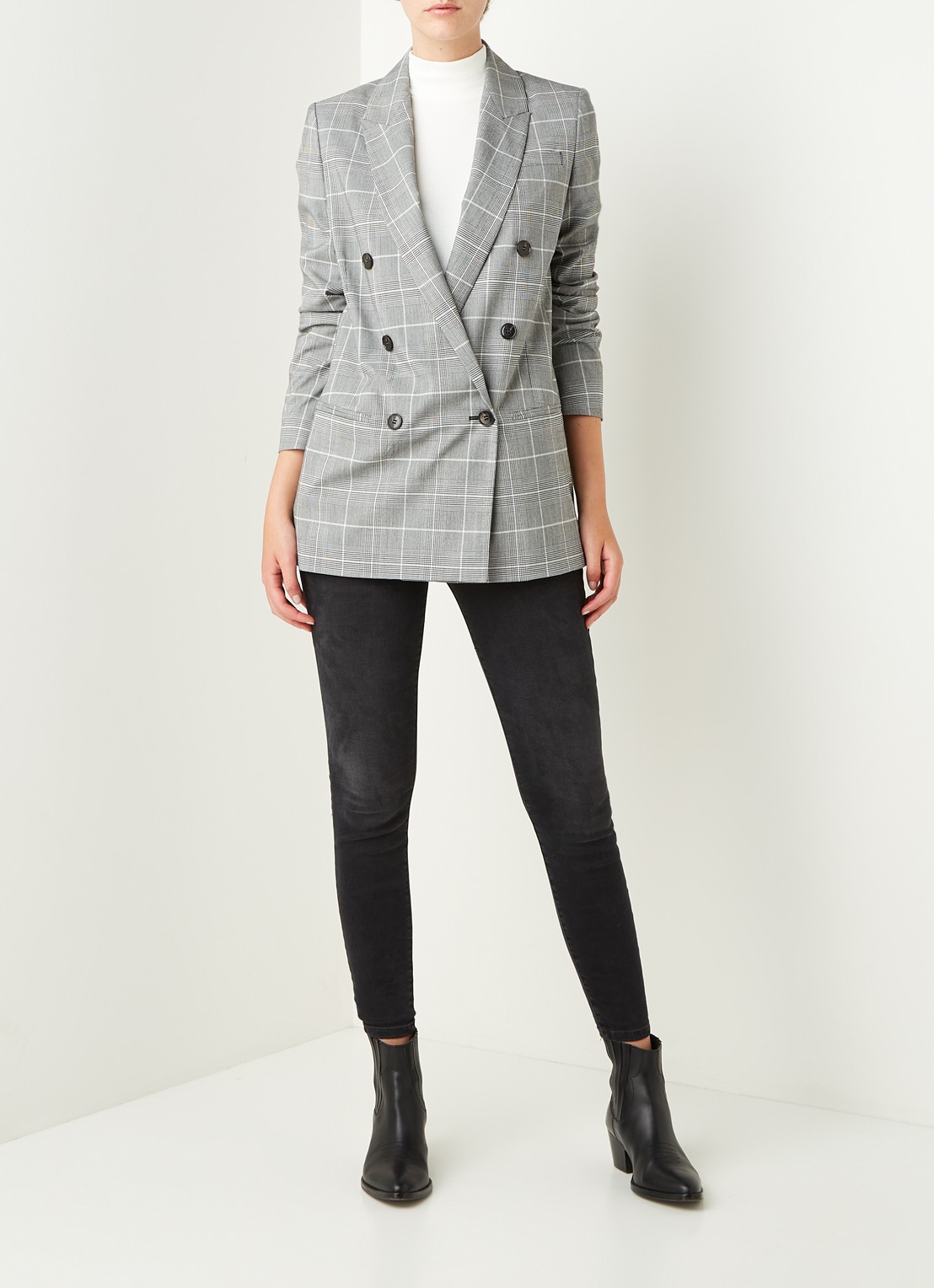 ALLSAINTS Astrid double-breasted blazer met ruitdessin - voorkant 4 grijs