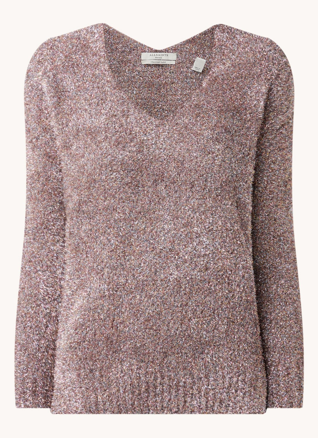 ALLSAINTS Sparkle trui met lurex en V-hals - voorkant 2 oudroze