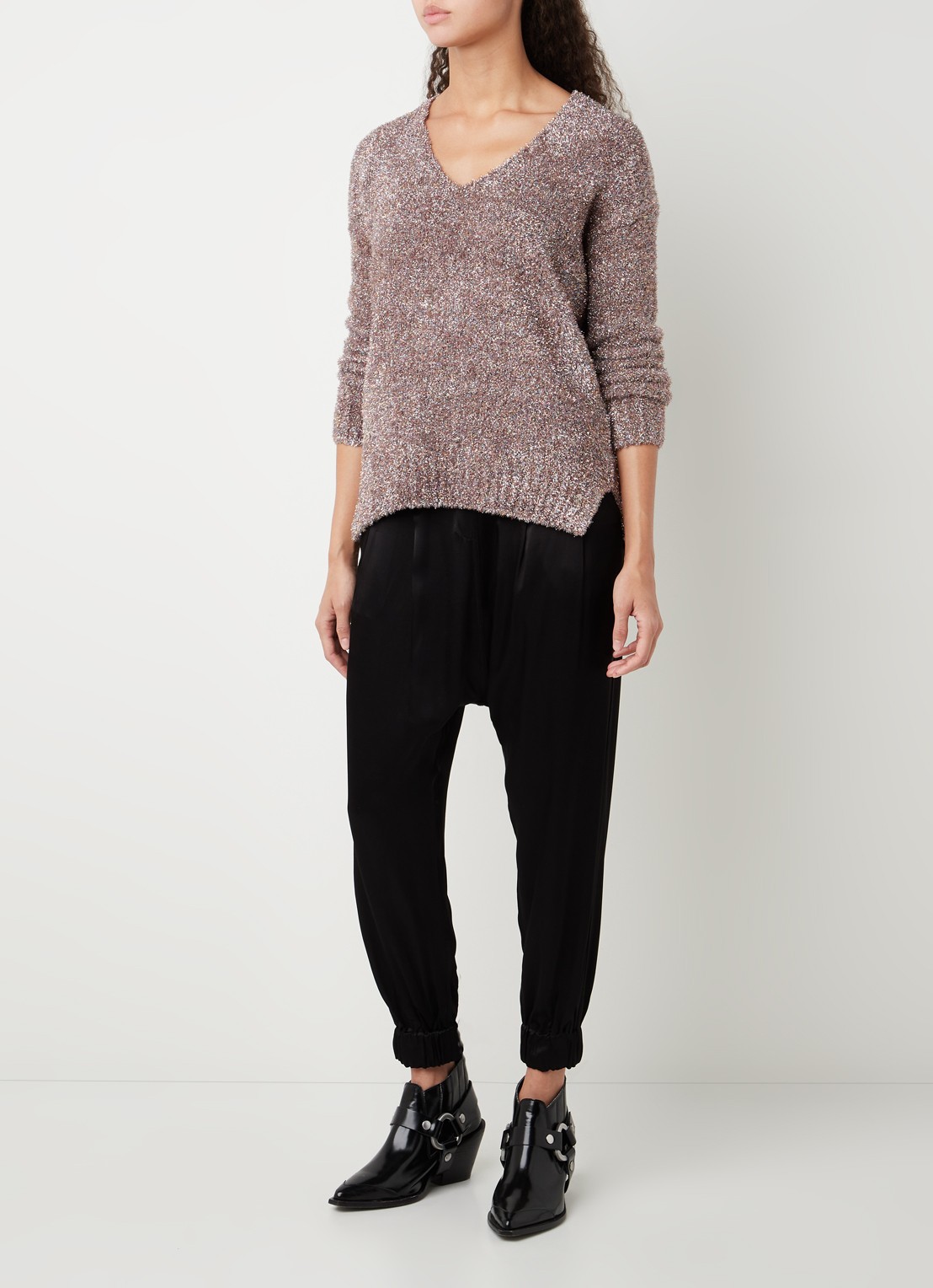 ALLSAINTS Sparkle trui met lurex en V-hals - voorkant 3 oudroze