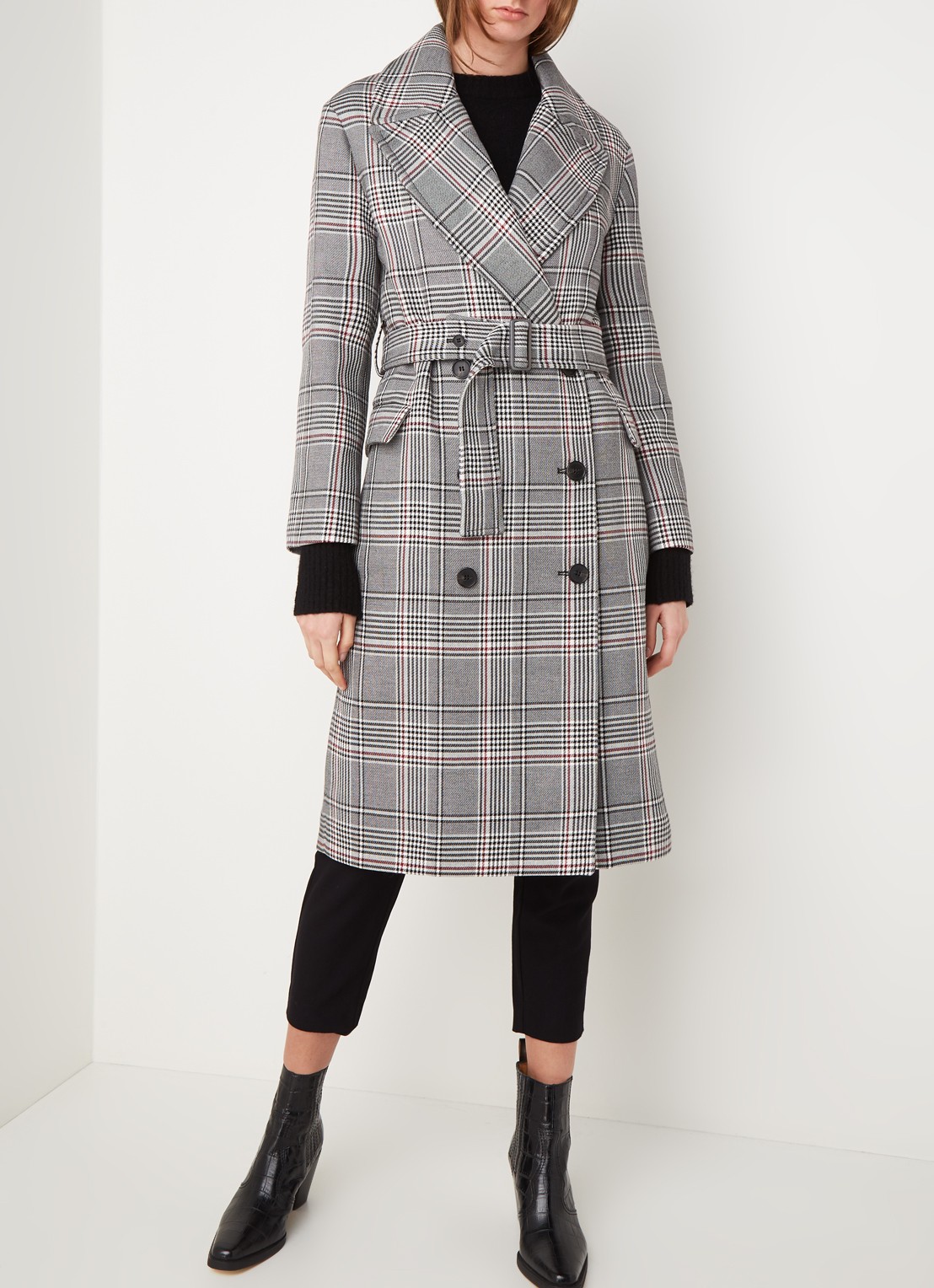 ALLSAINTS Tyla double-breasted trenchcoat met ruitdessin - detail 4 grijs