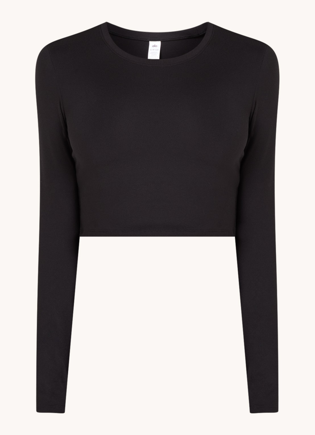 Alo Yoga Cropped trainings longsleeve met logo - voorkant 3 zwart