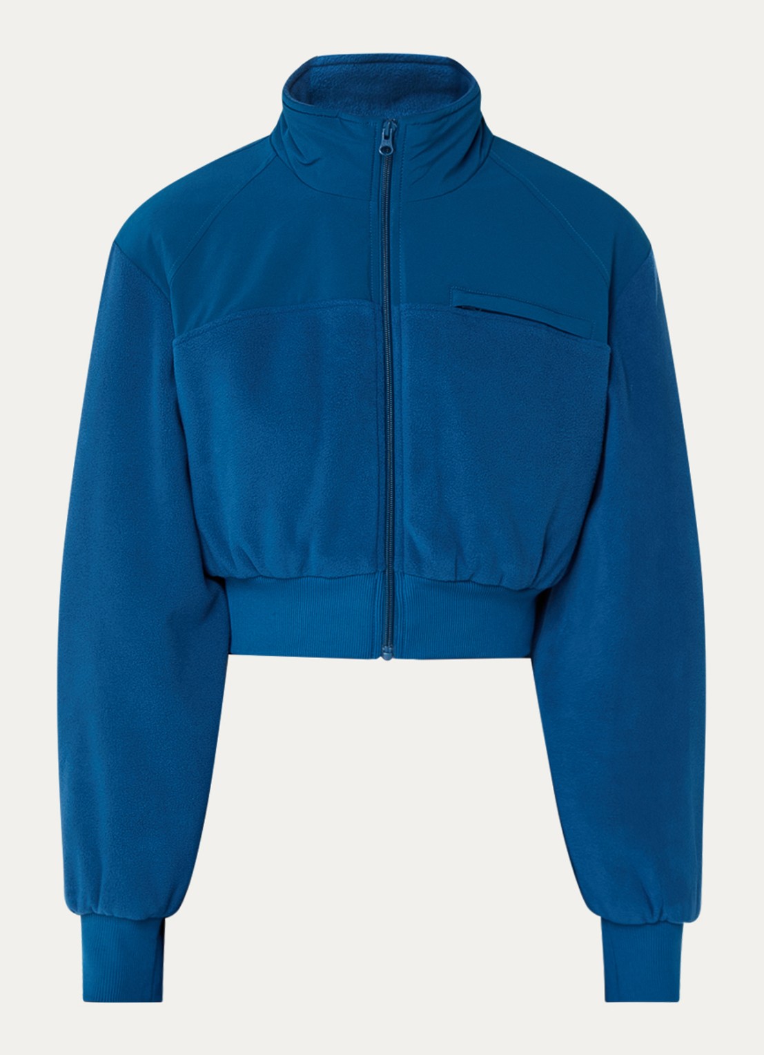 Alo Yoga Wintry gewatteerd cropped jack  van fleece met borstzak - voorkant 3 donkerblauw