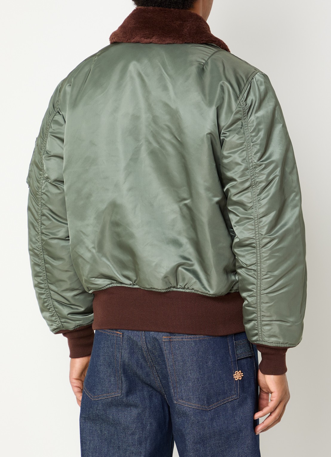 Alpha Industries B-15 Vintage gewatteerd bomberjack met afneembare kraag van imitatiebont - achterkant 2 bronsgroen