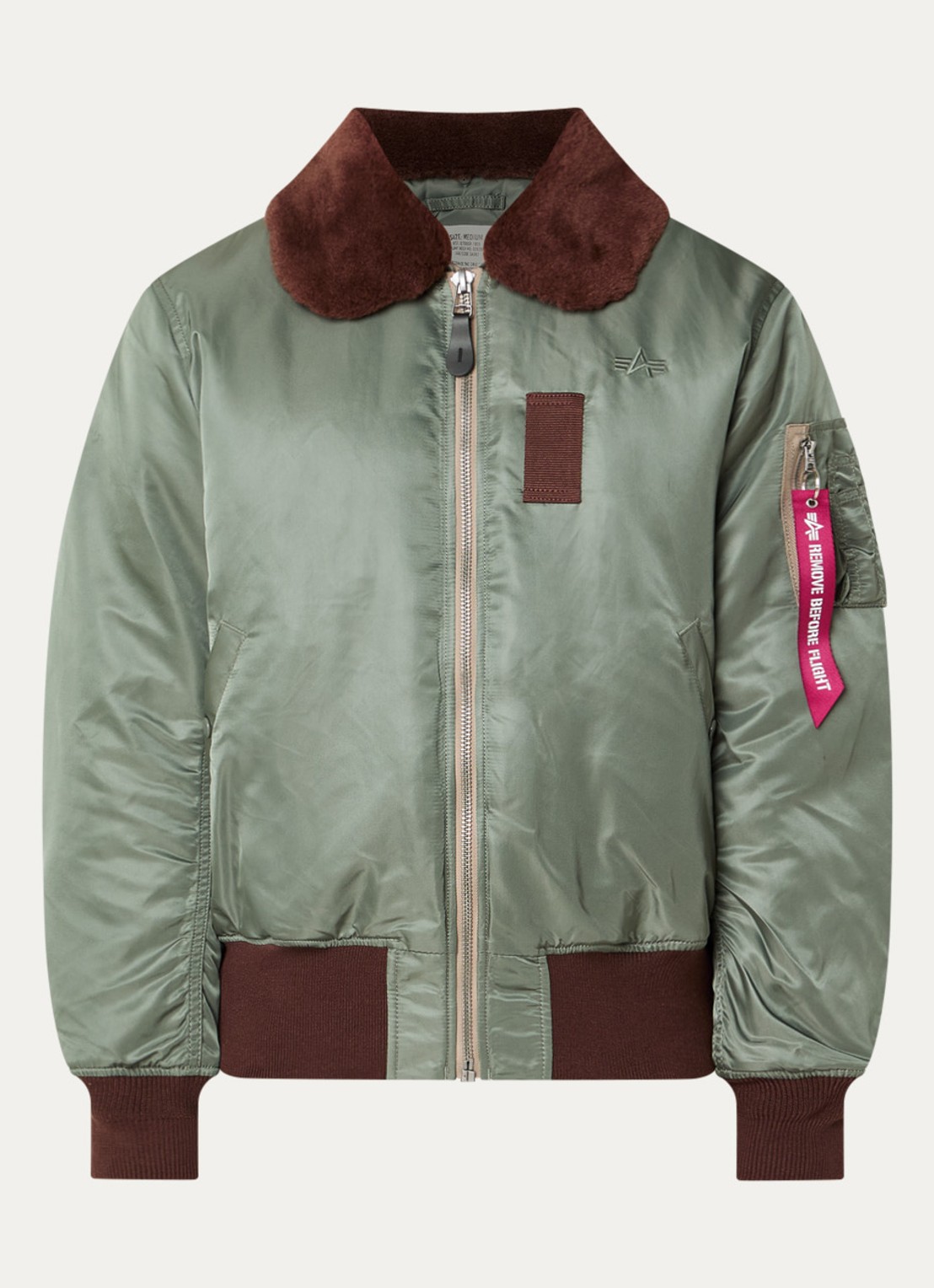 Alpha Industries B-15 Vintage gewatteerd bomberjack met afneembare kraag van imitatiebont - voorkant 3 bronsgroen