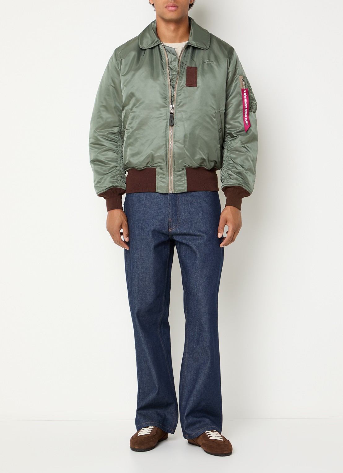 Alpha Industries B-15 Vintage gewatteerd bomberjack met afneembare kraag van imitatiebont - voorkant 4 bronsgroen