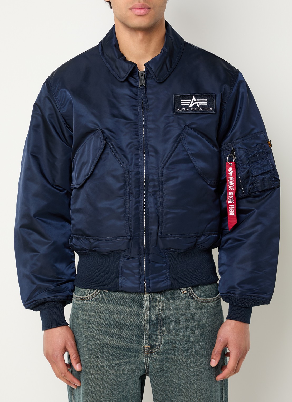 Alpha Industries CWU-45 bomberjack met logoborduring - detail 4 donkerblauw
