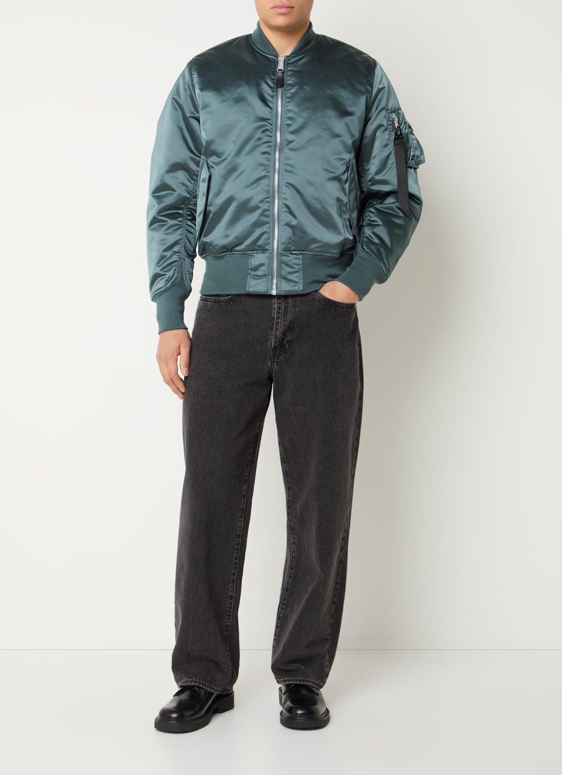 Alpha Industries MA-1 Base Flight reversible gewatteerd bomberjack met steekzakken - voorkant 3 petrol