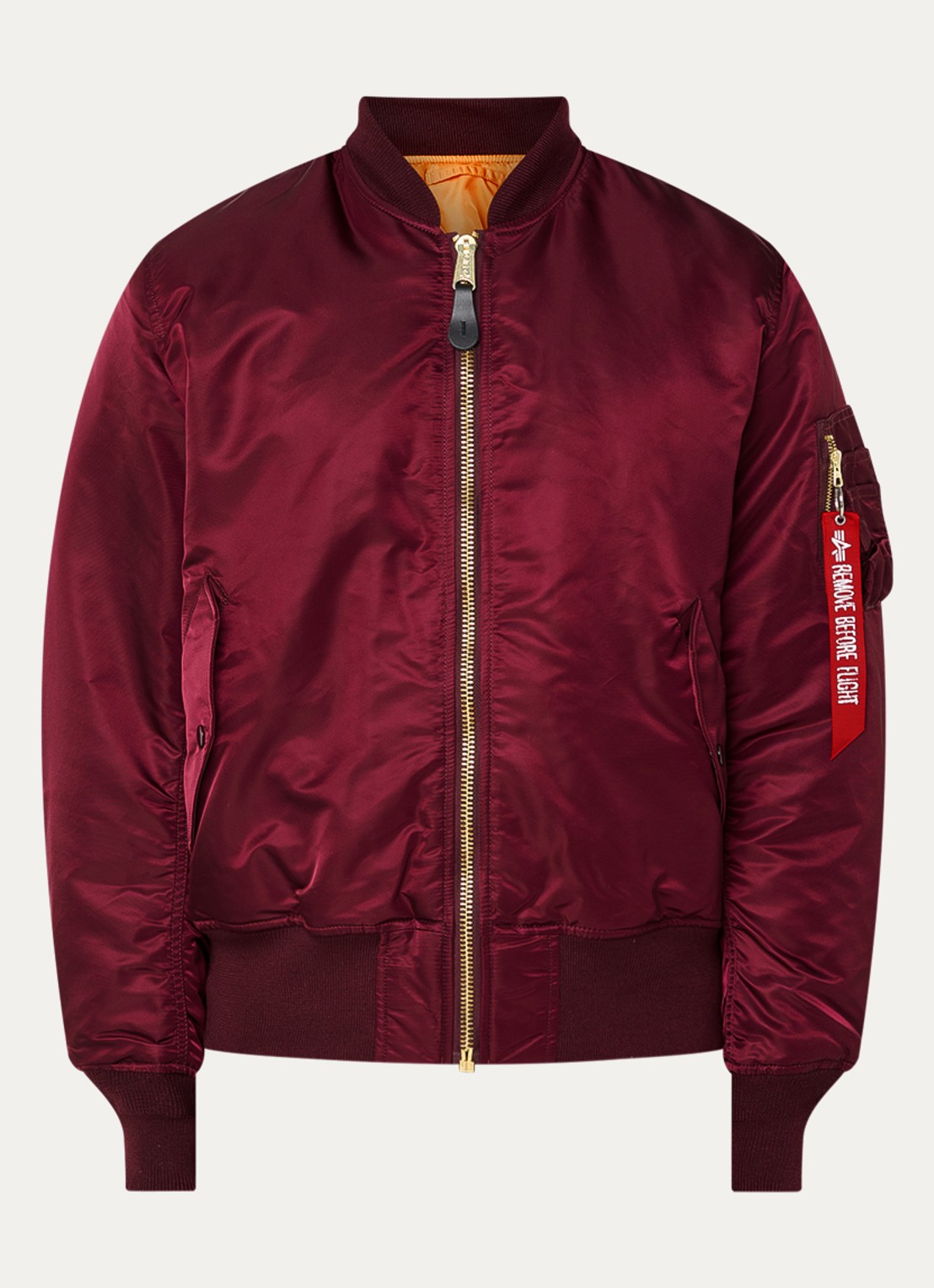 Alpha Industries MA-1 gewatteerd bomberjack met klepzakken - voorkant bordeauxrood